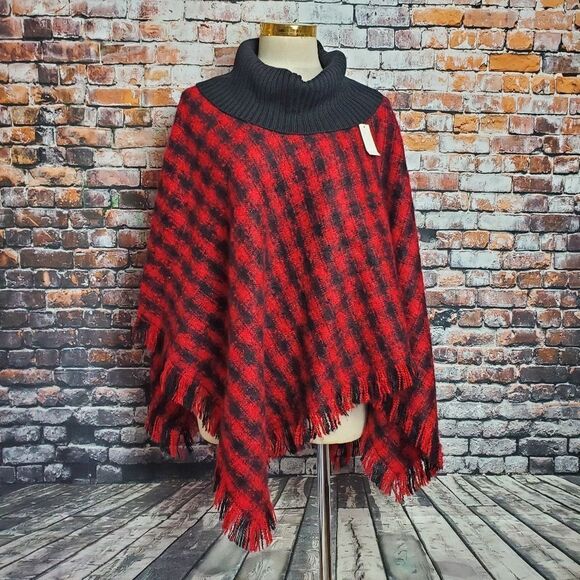 Talbots Red & Black Checkered Cape - Picture 1 of 5
